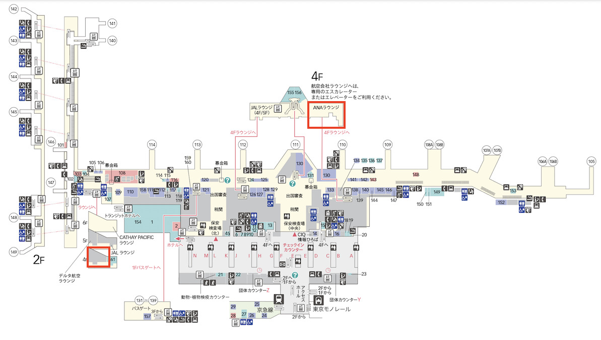 羽田空港国際線（第3ターミナル）のフロアマップ（3階）とANAラウンジの場所