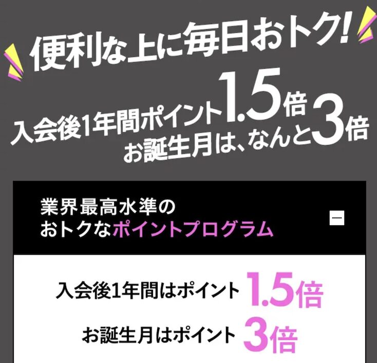 ライフカード「入会後1年はポイント1.5倍、誕生月は3倍」