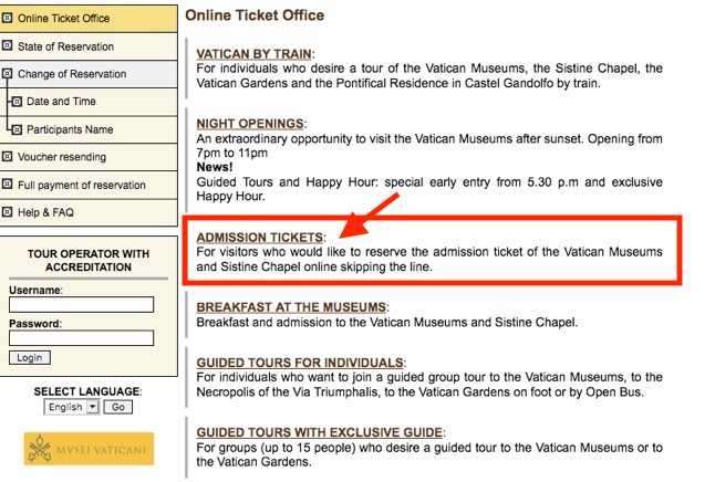 ヴァチカン美術館のチケット予約方法2