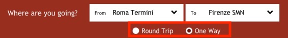 イタロ（Italo）のチケット予約方法：片道/往復を選択