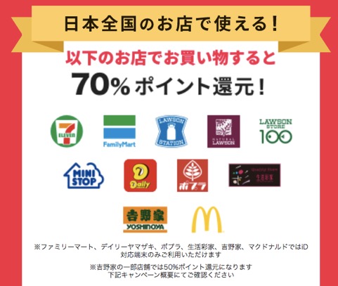 70%ポイント還元の対象店舗