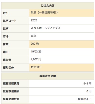 ANAホールディングス：注文入力（現渡）4