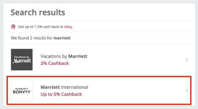 TopCashback「Marriott」の検索結果