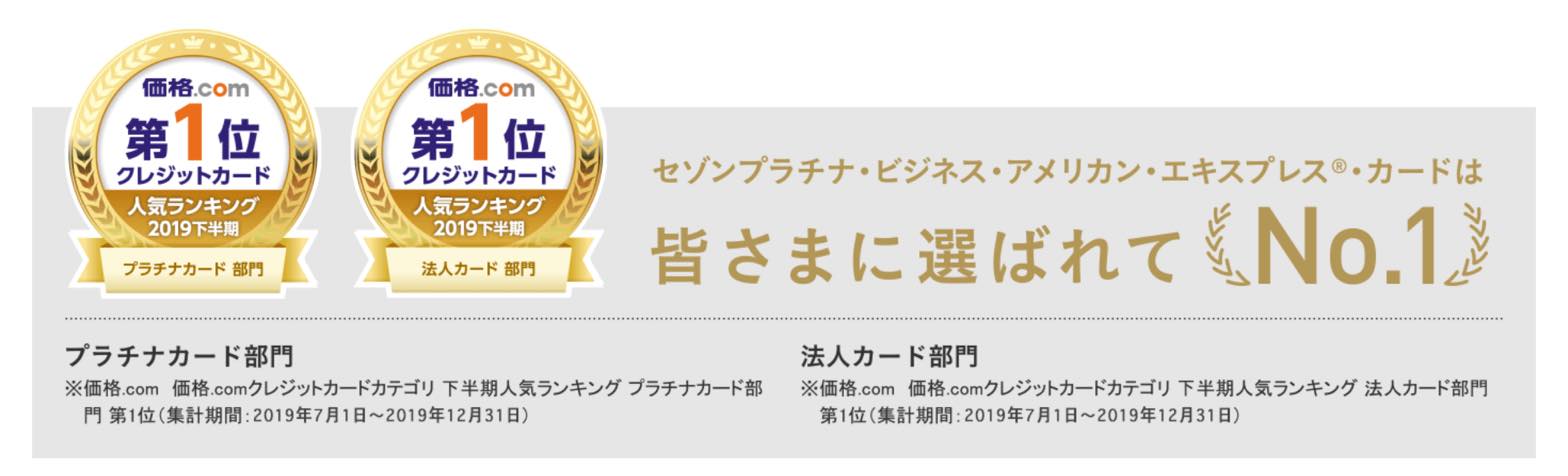 セゾンプラチナ・ビジネス・アメリカン・エキスプレス・カードは、「価格.com」の人気ランキングでNo1