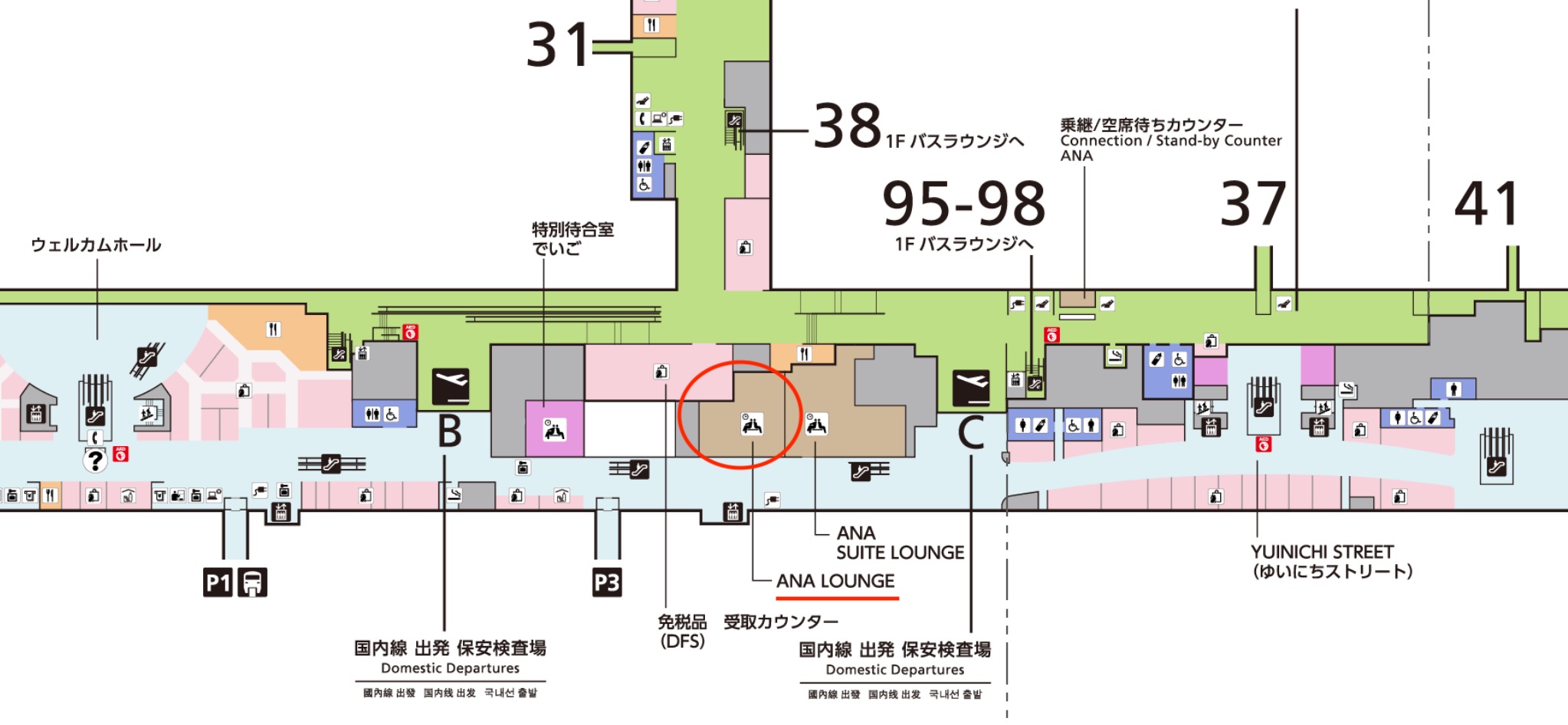 那覇空港3階マップ（国内線：拡大図）