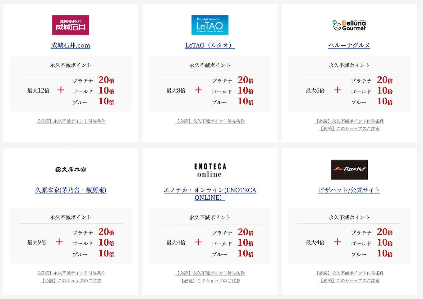 セゾンカードの新特典：セゾンポイントモールの対象ショップ（グルメ2）