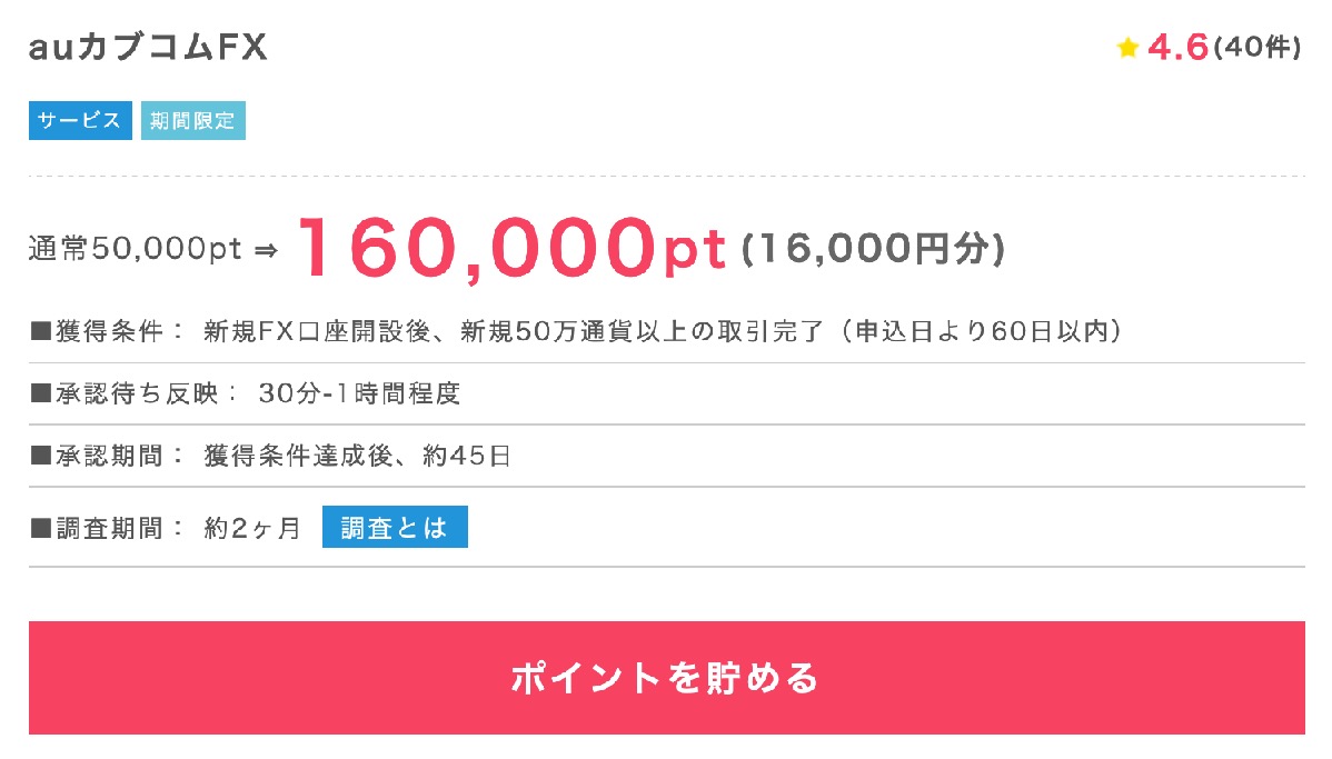 ポイントインカムの案件例「auカブコムFX」