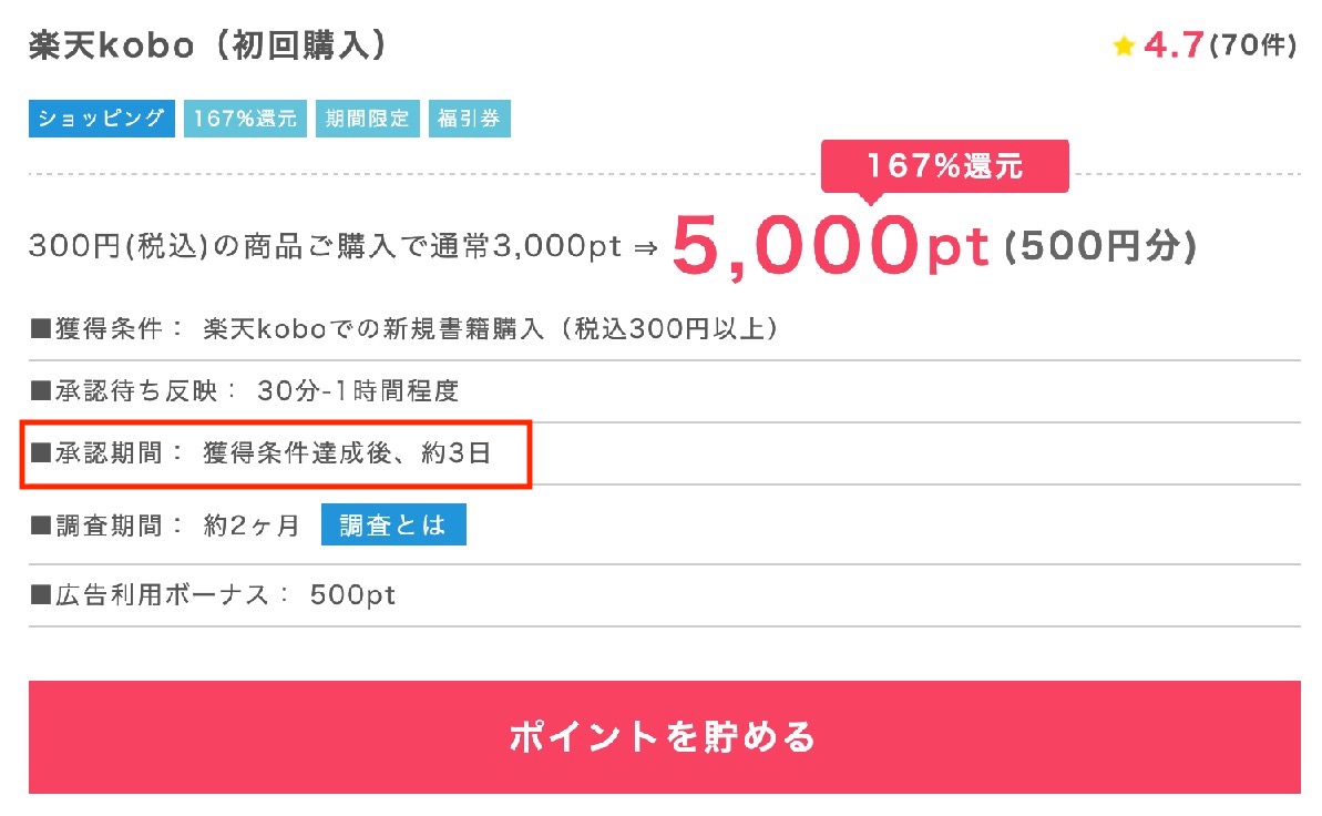 ポイントインカムの案件例「楽天kobo」