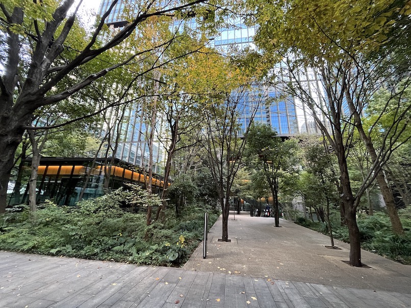 アマン東京 ホテルの外観：ビル前の公園（大手町の森）