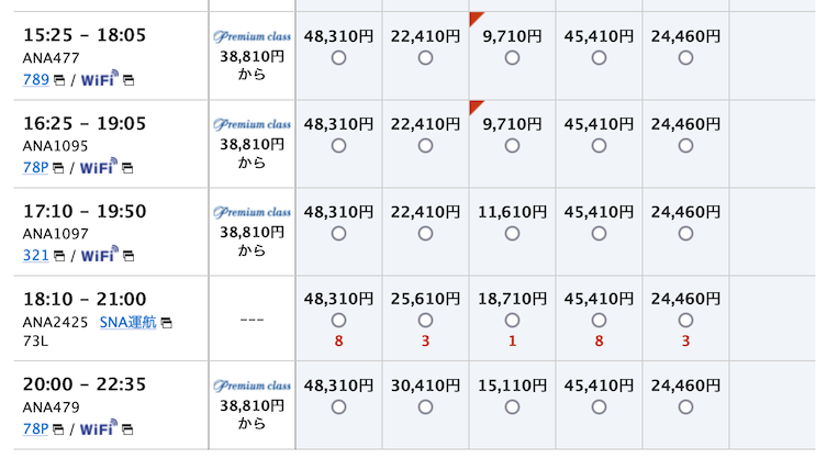 ANA国内線運賃例：羽田-那覇（2）