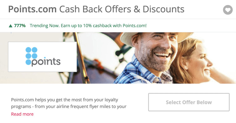 Topcashbackの画面例：Points.com
