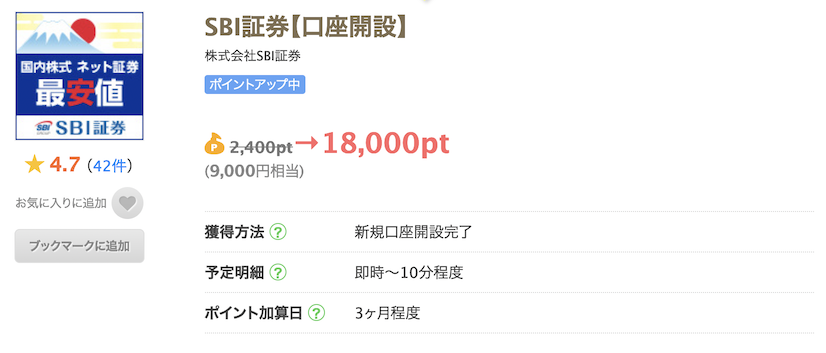 ちょびリッチの案件例「SBI証券」