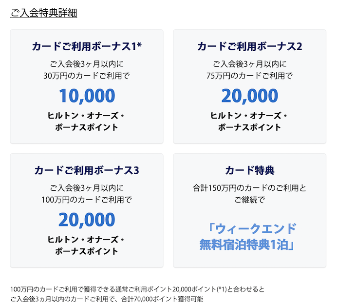 一般カードの入会特典(公式サイト)
