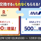 楽天ポイントからANAマイルへの交換でレートアップキャンペーンがスタート！増量は12月31日まで！