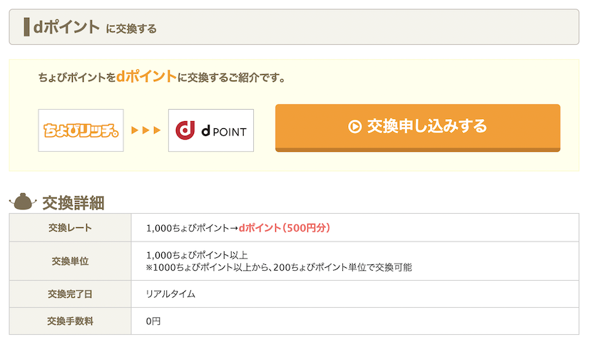 ちょびリッチ「dポイント」への交換