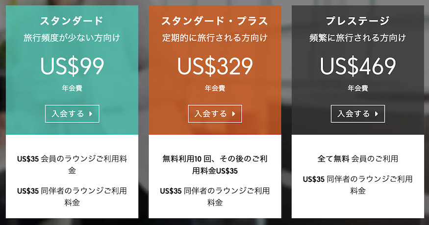 プライオリティパス（Priority Pass）の年会費は3段階