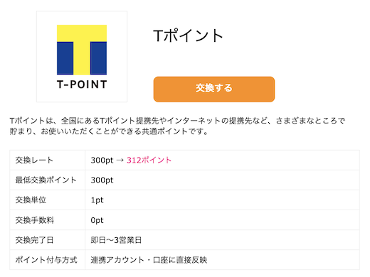 ハピタス「Tポイント」に交換