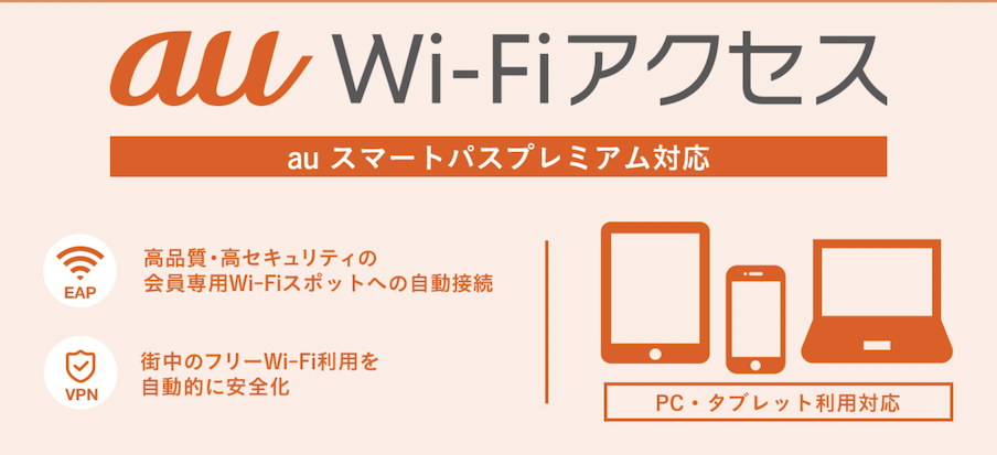 au Wi-Fiアクセス（月額200円）を無料で利用可能