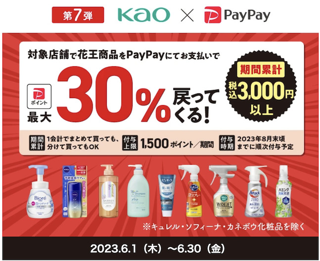 PayPay「花王商品の商品購入で最大30％戻ってくる」キャンペーン：概要
