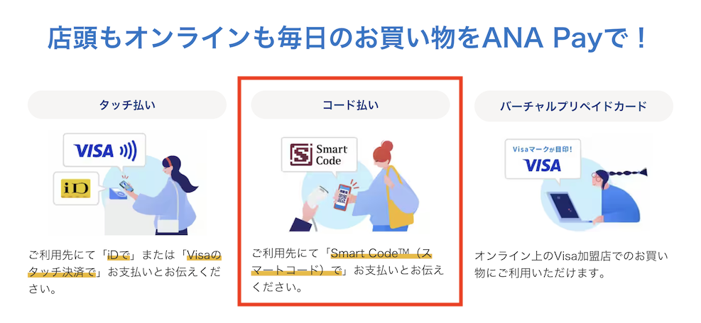 ANA Payは「Smart Code」によるコード払いにも対応