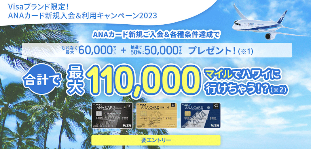 ANA VISAカードの入会キャンペーン：最大111,000マイル