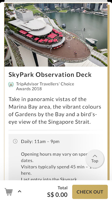 アトラクションチケットの発券手順：SkyPark Observation Deckのチケット