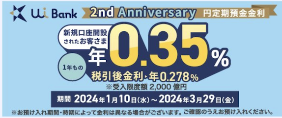 UI銀行の1年もの円定期預金：金利年0.35％キャンペーン