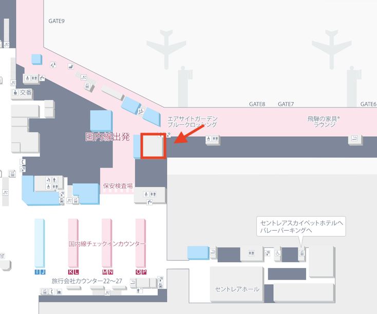 セントレア エアラインラウンジの場所（マップ）