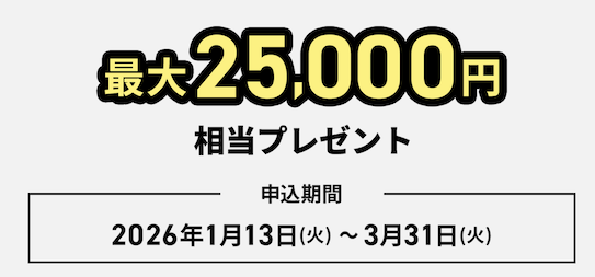 JCB CARD Wの入会キャンペーン:最大25,000円相当プレゼント(概要)
