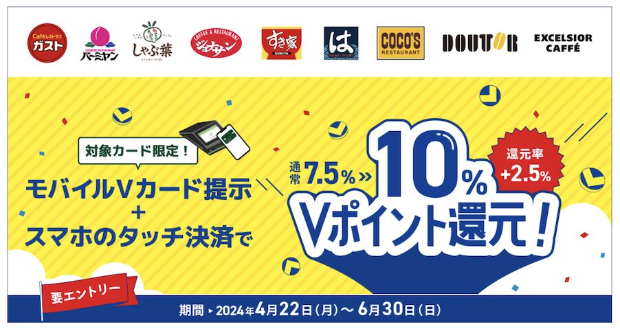 新Vポイント「モバイルVカード提示＋スマホのタッチ決済でもれなく合計10％ポイント還元」