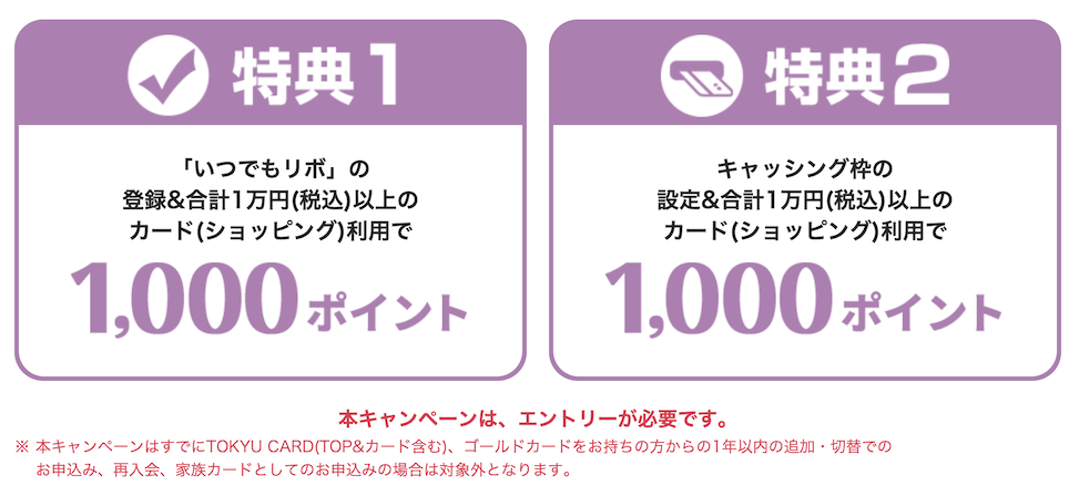 東急カードの入会キャンペーン：特典内容