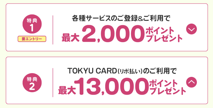 東急カードの入会キャンペーン：特典内容