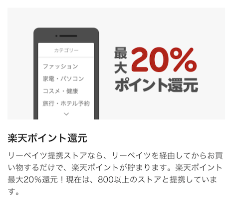 楽天リーベイツの還元率（最大20％）
