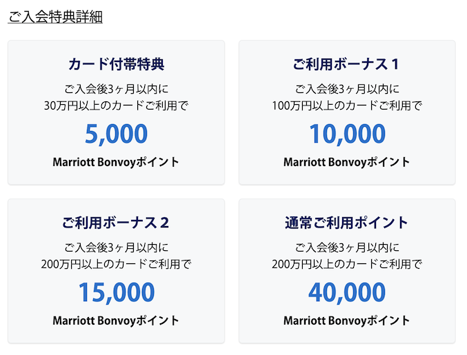 マリオットアメックスの入会キャンペーン(特典詳細)