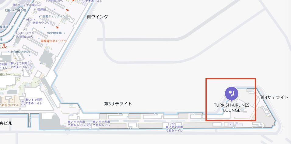 成田国際空港:Turkish Airlines Loungeの地図