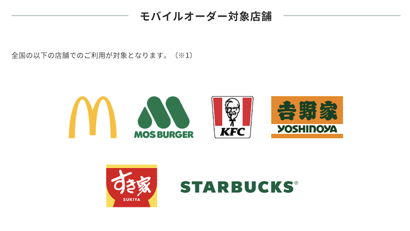 7％ポイント還元「モバイルオーダーでの対象店舗」
