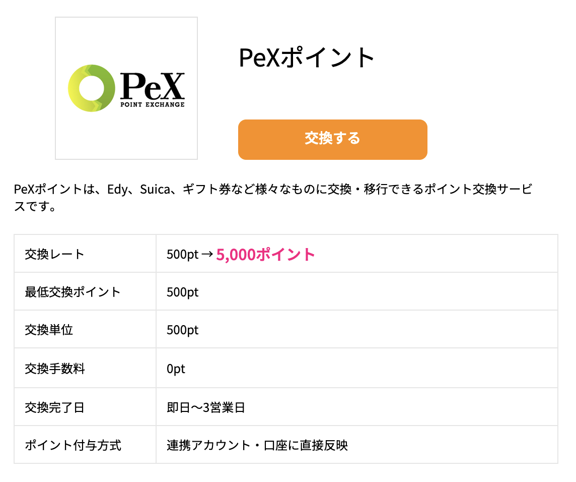 ハピタスからPeXへの交換