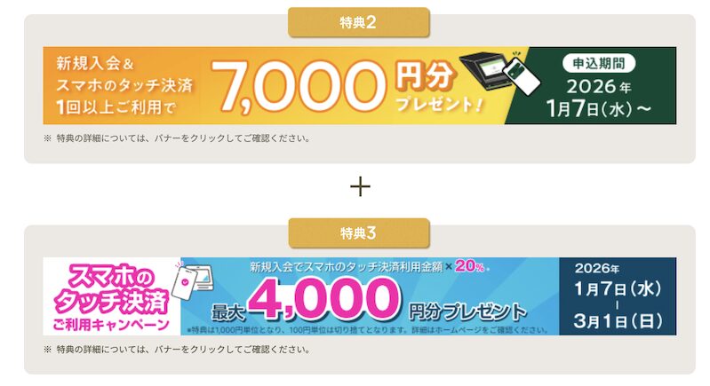 三井住友カード ゴールド（NL）入会特典2と3