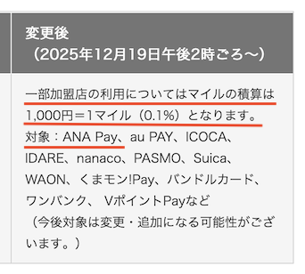 JAL PayからANA Payチャージのポイント還元率（2025年12月）