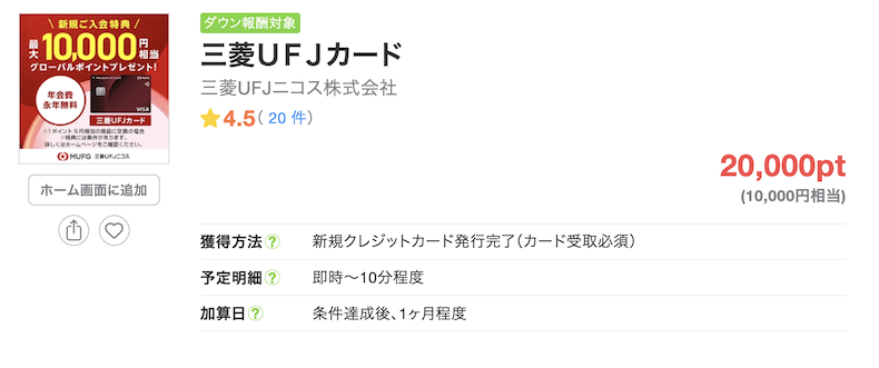 ちょびリッチの案件例「三菱UFJカード」