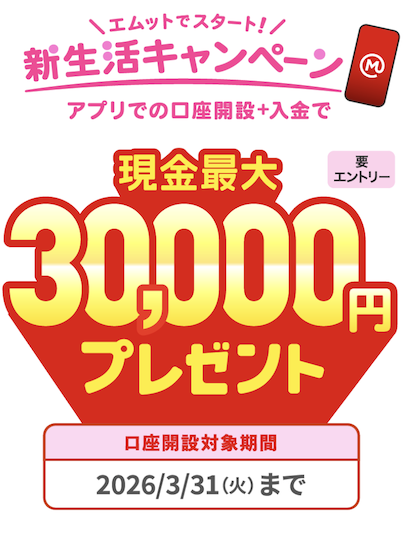 三菱UFJ銀行「現金最大30,000円プレゼント」