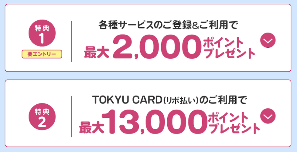 東急カードの入会キャンペーン:特典1と特典2