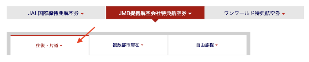 JMB提携社特典航空券：検索画面（2）