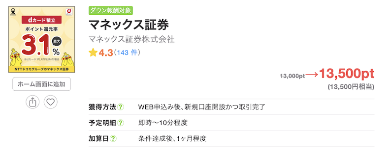 ちょびリッチの案件例「マネックス証券」