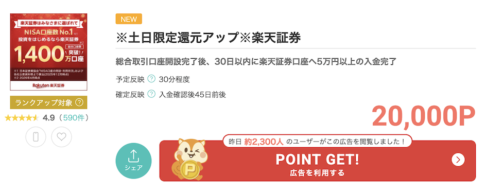 モッピー「楽天証券」案件概要