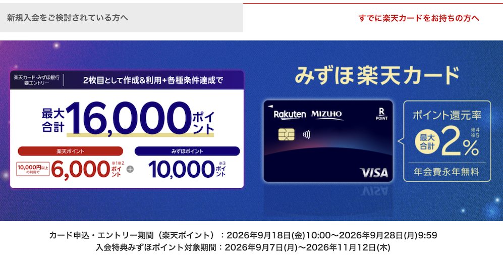 みずほ楽天カードは入会キャンペーン(既存)