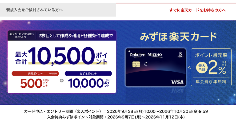 みずほ楽天カードは入会キャンペーン（既存）
